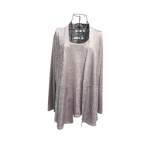 Susan Graver 2‎ Piece QVC Dressy Luster Purple Tank And Cardigan Pockets Large - Picture 1 of 9